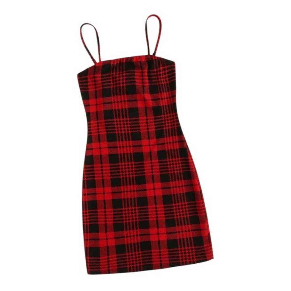 BOUTIQUE Red & Black Plaid Spaghetti Strap Mini Dress - WL